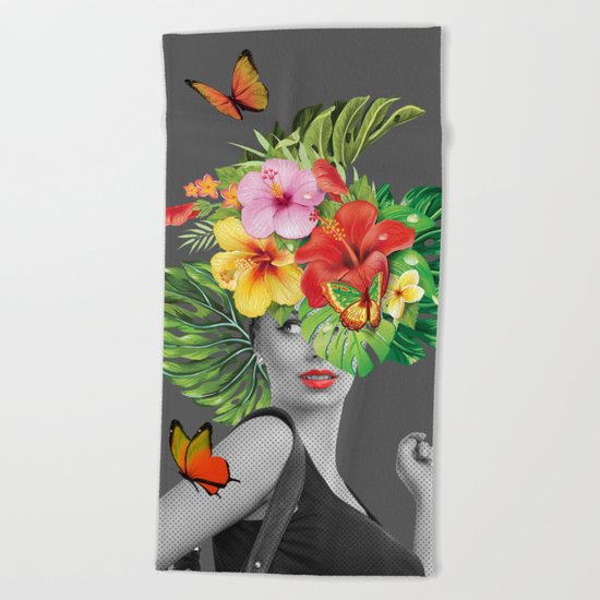 woman floral Beach Towel