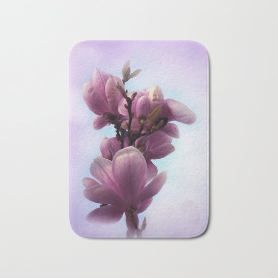 pink magnolia blossoms on texture -1- Bath Mat