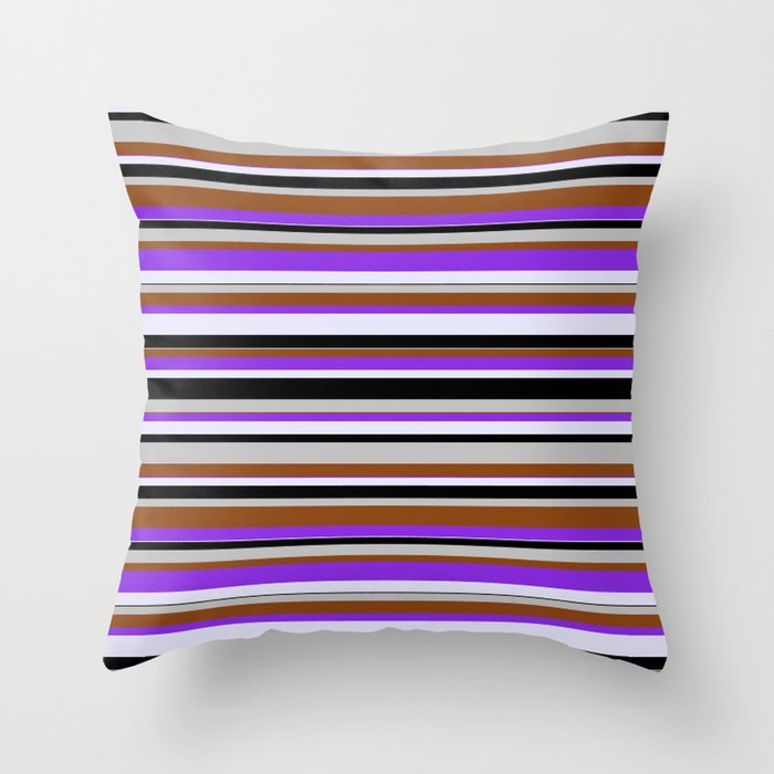Grey, Brown, Purple, Lavender & Black Colored Pattern of Stripes Throw Pillow