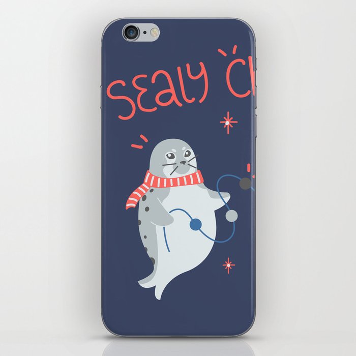 Sealy Christmas Cute Seals in Christmas Hat and Scarf with Twinkle Lights iPhone Skin