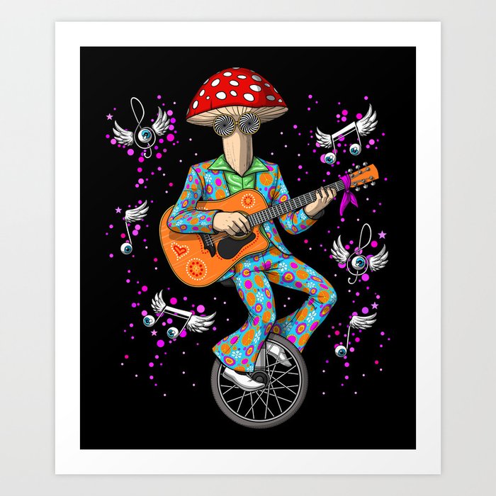 Hippie Mushroom Musician Art Print