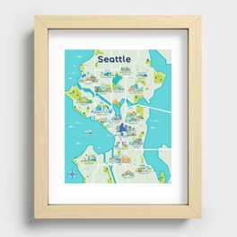 Seattle Neighborhoods Map Recessed Framed Print