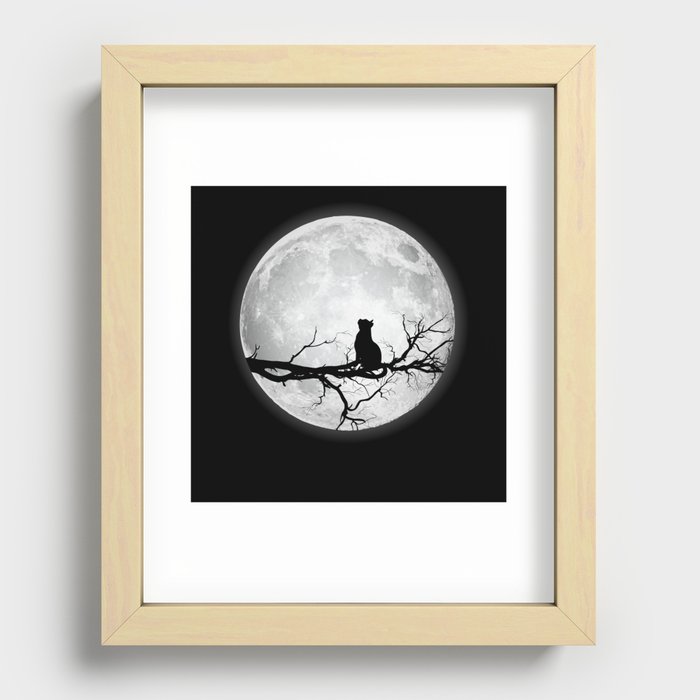 Moon Full Moon Cat Space Recessed Framed Print