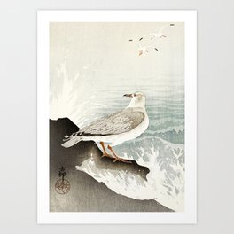 Seagulls at the beach - Vintage Japanese woodblock print Art Art Print
