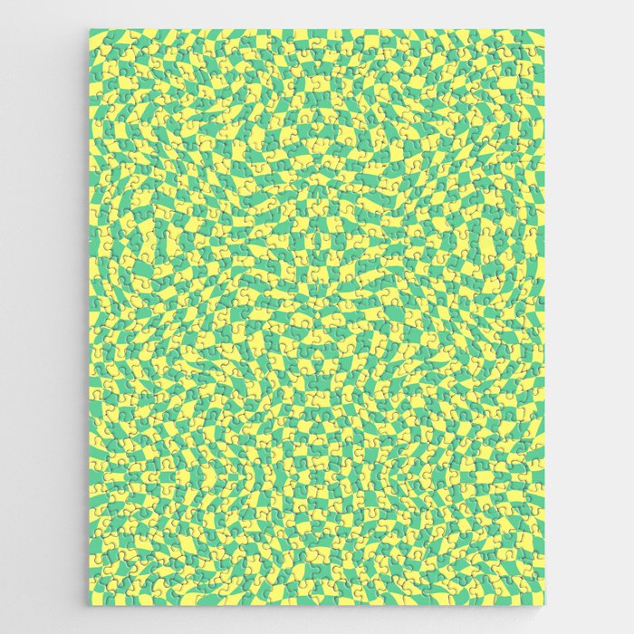 Lemon yellow green checker symmetrical pattern Jigsaw Puzzle