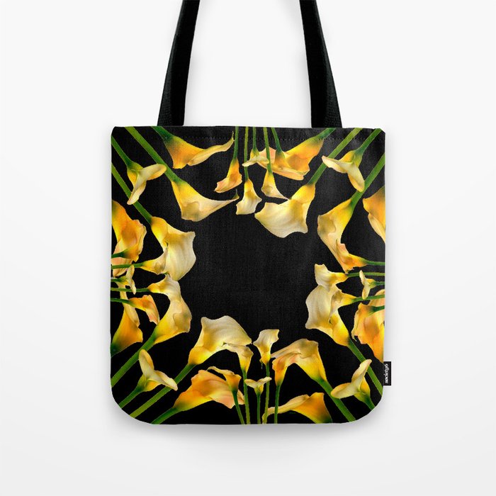 Golden Calla Lilies Black Garden Art Tote Bag