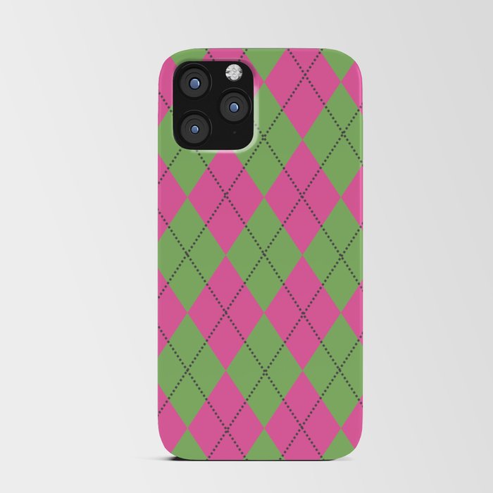 Geometric Argyle Triangle Neon Pink Pattern iPhone Card Case