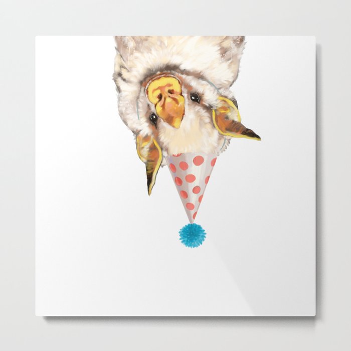 Baby Bat with Party Hat Metal Print