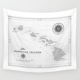 The Hawaiian Islands [Black & White] Map Print Wall Tapestry