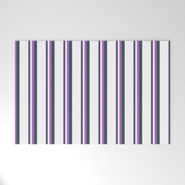 [ Thumbnail: Orchid, Dark Slate Gray & White Colored Stripes/Lines Pattern Welcome Mat ]