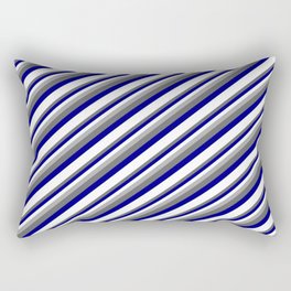 [ Thumbnail: Dark Gray, Dim Gray, Blue & White Colored Striped Pattern Rectangular Pillow ]