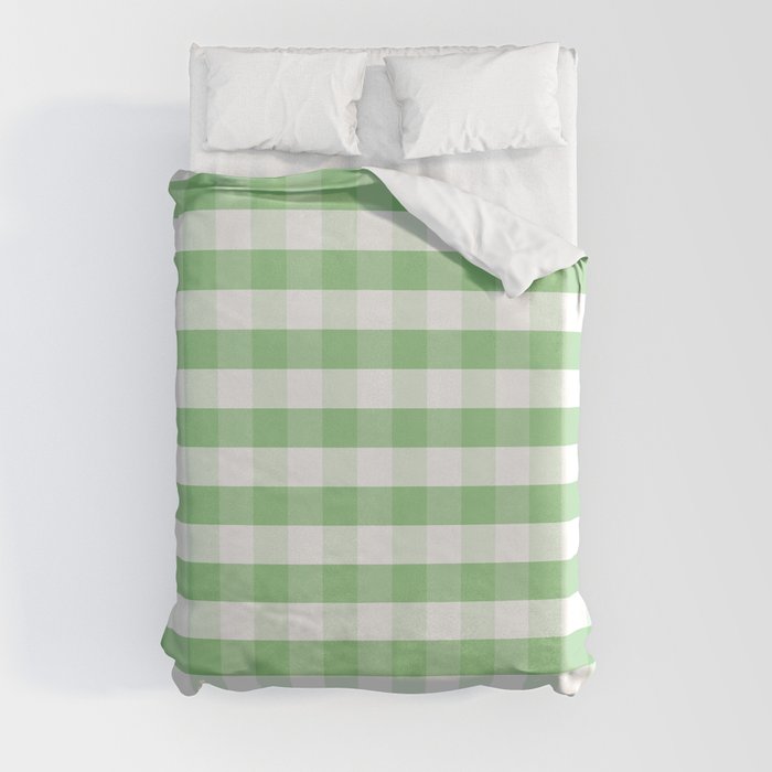 Color of the Year Large Greenery and White Gingham Check Plaid Duvet Cover