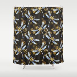 Steampunk Seamless with Mechanical Dragonflies Shower Curtain