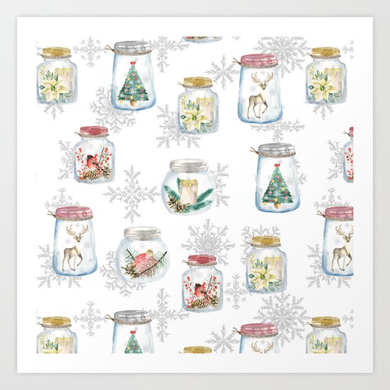 Christmas glass jars Art Print