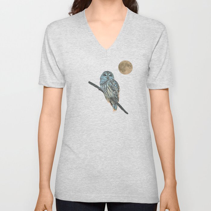 Owl, See the Moon: Barred Owl V Neck T Shirt