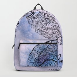 Paris - France Upsilon Watercolor Map Backpack | Typography, Acrylic, Abstract, Pattern, Concept, Black And White, Digital, Stencil, Watercolor, Oil 