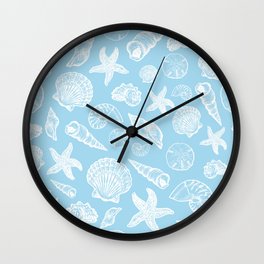 Seashell Print - Light Blue and White Wall Clock
