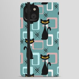Mid Century black cat pattern iPhone Wallet Case