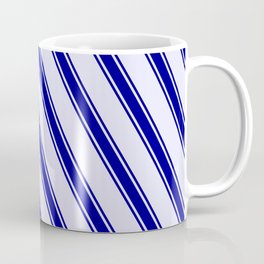 [ Thumbnail: Lavender & Dark Blue Colored Striped Pattern Coffee Mug ]