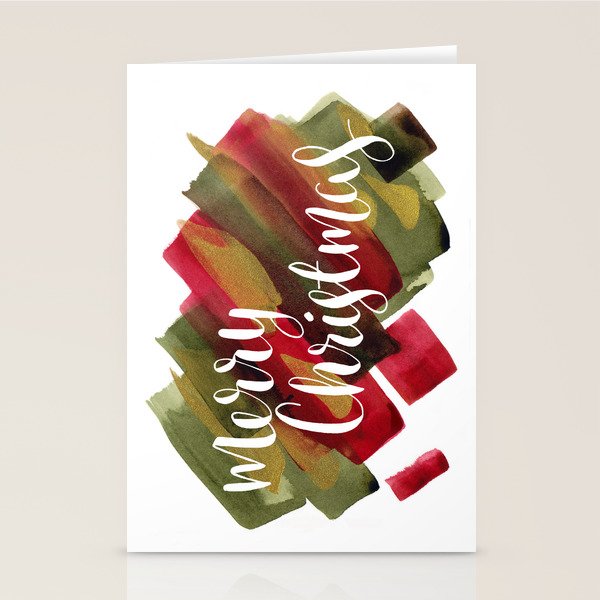 Merry Christmas Red Green Gold Abstract Stationery Cards By