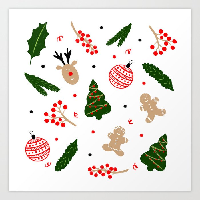 Christmas pattern in red Art Print