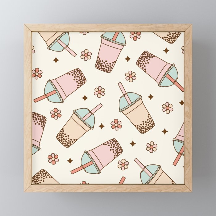 Bubble Tea, Boba Tea, Cute Pattern Framed Mini Art Print