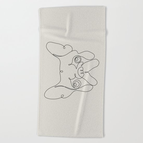 One Line French bulldog Beach Towel