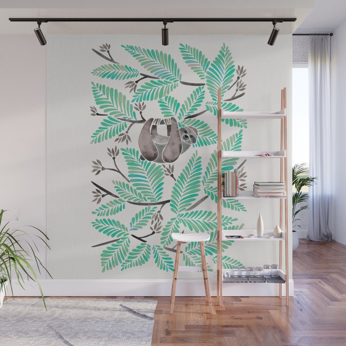 Happy Sloth – Tropical Mint Rainforest Wall Mural