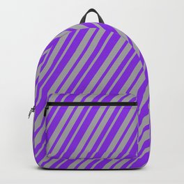 [ Thumbnail: Purple & Dark Gray Colored Lined Pattern Backpack ]