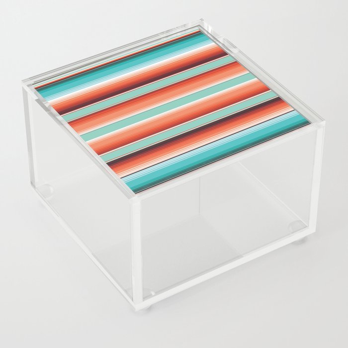 Aqua Orange Mexican stripe blanket Serape Saltillo  Acrylic Box