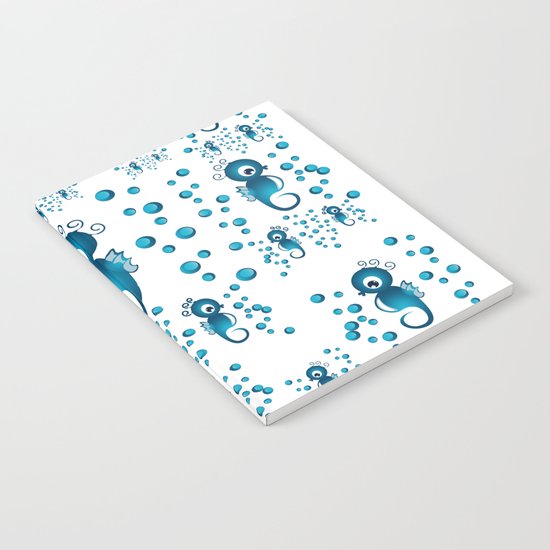 seahorses pattern in blue Notebook