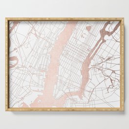 New York City White on Rosegold Street Map Serving Tray