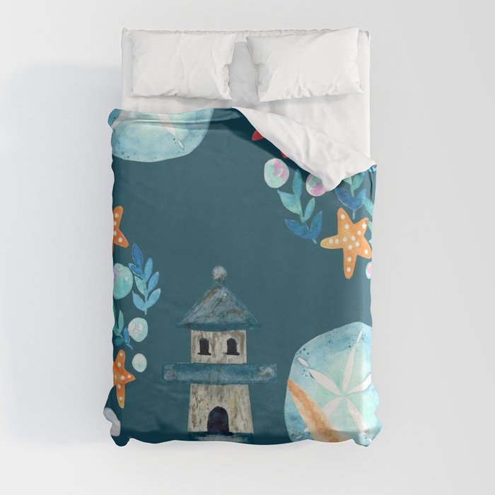 Lighthouse And Starfish Duvet Cover