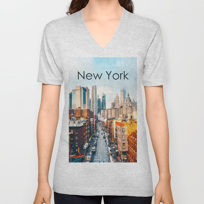 New York City | Manhattan Skyline Views V Neck T Shirt