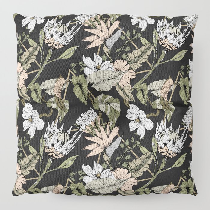 Dark Pattern Botanical Boho Floor Pillow By Mmartabc Society6