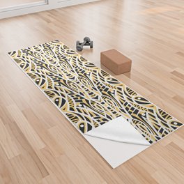 Charcoal White and Yellow Abstract Tribal Pattern Yoga Towel