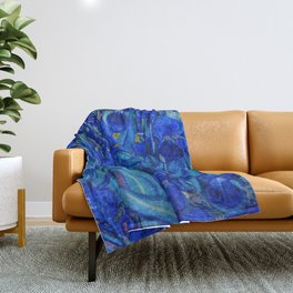 Van Gogh Irises in Indigo Throw Blanket