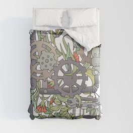 bright steampunk mechanical floral pattern Comforter