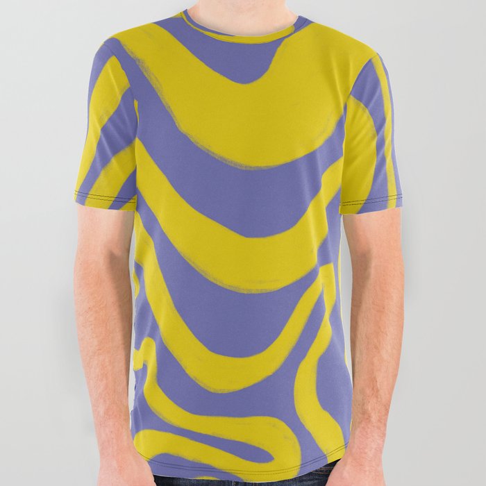 Retro Liquid Swirl Pattern in Very Peri and Yellow All Over Graphic Tee