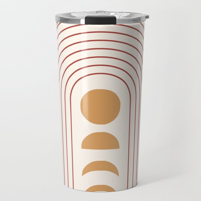Geometric Lines in Terracotta Gold Beige 4 (Rainbow and Moon Phases) Travel Mug