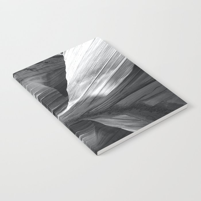 Sandstone, mountains, lake, and sky nature black and white portrait photograph / photography Notebook