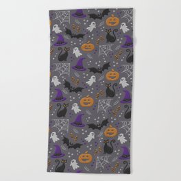 Halloween party symbols grey embroidery print Beach Towel