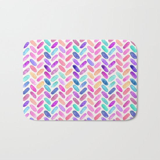 Rainbow Herringbone Watercolor Oblongs Bath Mat