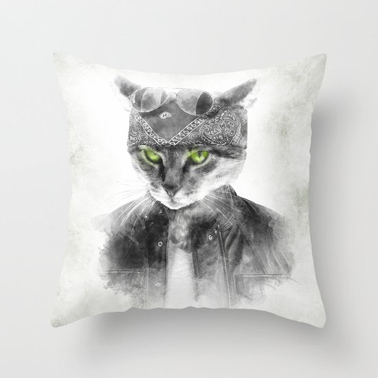 Biker Cat Throw Pillow