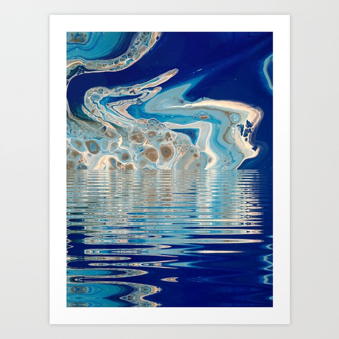 Digital Blue Abstract Art Fluid Acrylic Water Reflection Art Print By Colorflowcreations Society6