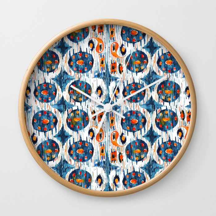 blue circle balinese ikat print mini Wall Clock