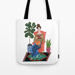 Cat lady reading Tote Bag