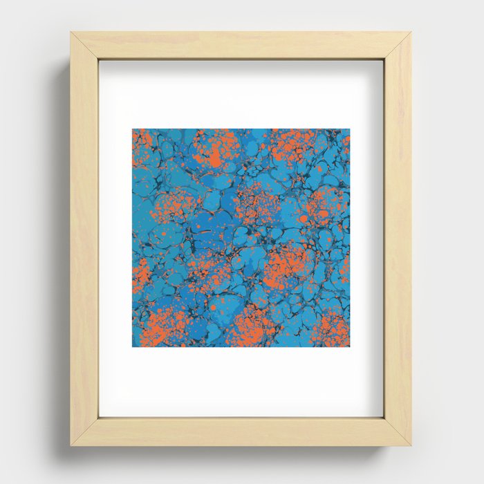 Boho dots and spots orange on blue Recessed Framed Print