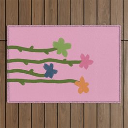 Growing Groove - Retro Flowers on Pink Outdoor Rug