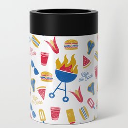 Summer BBQ Pattern - Blue Red Yellow Can Cooler